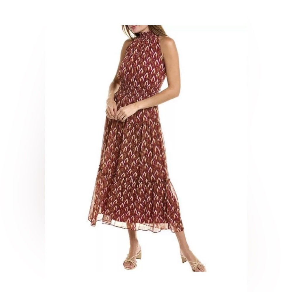 Taylor High Neck Sleeveless Maxi Dress With Smocked Waist Size 8 Purple Multi